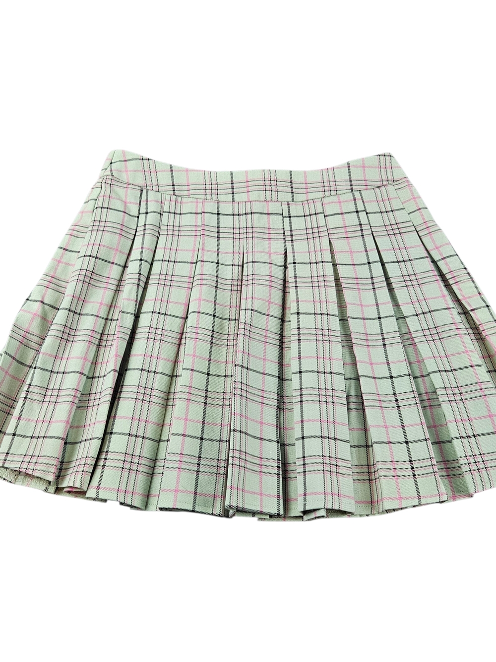 Stradivarius Pleated Mint Green Plaid Skirt Size L